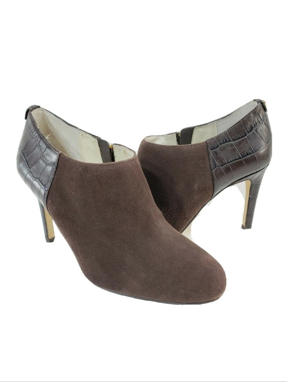 MICHAEL KORS Suede Croc Leather Ankle Boots Sz 7 Side Zip Brown
